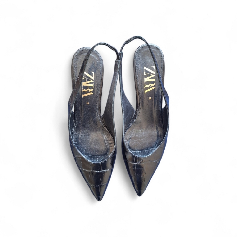 Zara Elegant Black Slingback Heels - Preloved
